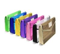 Lot de 7 chemises B4 en plastique transparent étanche et extensible - Violet, rose, jaune, vert, blanc, bleu et noir