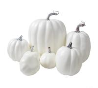 Lot de 7 citrouilles artificielles en mousse pour décoration de table d'Halloween, décorations de citrouille artificielles pour centre de table d'automne, plateau à niveaux, rustique (blanc)