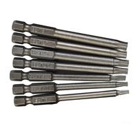 Lot de 7 embouts de tournevis Torx extra longs T8-T30 avec trou de sécurité - 75 mm pour tige hexagonale en acier CRV pour visseuse à percussion, réparation d'ordinateur portable, console et sonnette