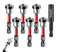 Lot de 7 Embouts Visseuse Placo PH2 Magnétiques, 6 Tige Hexagonale 1/4" Porte-embouts Cloison Sèche avec Butée de Profondeur, avec 1 Tige d'extension, Vis a Placo Embout Tournevis à Positionnement