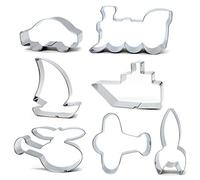 Lot de 7 emporte-pièces en acier inoxydable pour voiture, avion, fusée, bateau, voilier, sandwich, train