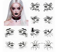 Lot de 7 feuilles de tatouages temporaires pour Halloween, femmes, hommes, enfants, adultes, Halloween, yeux, visage 3D, toile d'araignée, chat, zombie, crâne, chauve-souris, eyeliner, faux tatouages