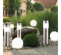 Lot de 7 lampes solaires à LED Boule de lumière Spots de jardin Piquet de terre Colonnes en acier inoxydable Luminaires extérieurs