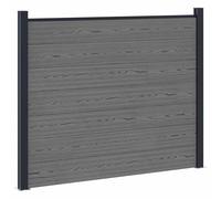 Lot de 7 panneaux de clôture WPC avec profilé en aluminium, gris | Système modulaire, design des deux côtés, grain de bois, base en acier, montage facile