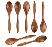 Lot de 7 petites cuillères en bois lisses de 14,5 cm - Cuillères à café en bois - Pour la cuisine, les condiments, le miel - Utilisation quotidienne