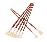 Lot de 7 pinceaux éventail professionnels pour peinture à l'huile avec poils de porc naturels et long manche en bois pour peinture acrylique/aquarelle