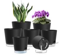 Lot de 7 pots d'auto-arrosage en plastique noir, diamètre 20-10,2 cm, avec indicateur de niveau d'eau