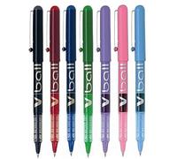 Lot de 7 stylos à bille Pilot V Ball - Pointe fine en métal de 0,5 mm - Largeur d'écriture de 0,3 mm - Encre liquide (noir, rouge, bleu, vert, violet, rose et bleu clair) - BL-VB5