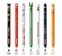 Lot de 7 Stylos Gel Effaçables Kawaii - Personnages Japonais Chat, Renard, Dragon, Ninja, Samouraï, Sakura et Daruma - Encre Thermosensible 0,7 mm, Papeterie Anime, Cadeau Fille et Étudiant