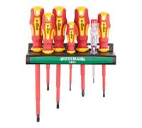 Lot de 7 tournevis certifiés VDE avec testeur de tension et support de WIESEMANN 1893 | pour vis à tête fendue et Phillips I 81123