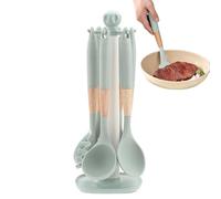 Lot de 7 ustensiles de cuisine en silicone, économiseur d'espace et | Cuillères de cuisine, louche et spatule pour casseroles, poêles, grattoir, cuire, mélanger,