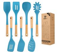 Lot de 7 ustensiles de cuisine en silicone pour ustensiles de cuisine non collants, résistants à la chaleur avec manche en bois, ustensiles de cuisine sans BPA avec spatules, cuillères, skimmer et
