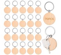 Lot de 70 porte-clés ronds en bois finement poli, porte-clés en bois pour projets d'artisanat personnalisés, pendentifs de Noël, tentures murales, décorations de sac, étiquettes pour animaux