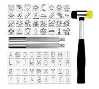 Lot de 71 outils d'estampage pour cuir avec 68 lettres, chiffres et motifs, 2 outils de poinçonnage pour cuir, outils de sculpture pour cuir