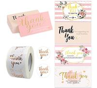 Lot de 750 cartes de remerciement pour votre commande, 250 mini cartes d'appréciation en feuille d'or avec 500 autocollants de remerciement, cartes de remerciement pour les magasins de détail