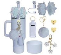 Lot de 8 accessoires pour gobelets à eau, 1,2 l, chaîne en silicone | Avec des tons roses, blancs et bleus avec des pendentifs floraux pour une décoration personnalisée de sac et de porte-clés