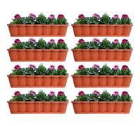 lot de 8 bacs à fleurs de 80 cm, jardinière de balcon, terre cuite, design ondulé, y compris soucoupes d'arrosage assorties