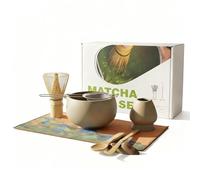 Lot de 8 balais à matcha avec fouet matcha en bambou, bol, porte-balai, filtre à thé en acier inoxydable, 2 cuillères à matcha et support, torchon à thé, cadeau pour les amateurs de matcha