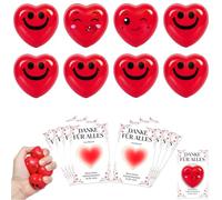 Lot de 8 balles anti-stress en forme de cœur pour adultes et enfants avec 8 cartes de remerciement, cadeaux anti-stress, balles anti-stress comme cadeau d'anniversaire d'enfant, petite attention pour