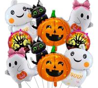 Lot de 8 ballons d'Halloween blancs mignons avec nœud sphérique et citrouille pour Halloween, décorations de fête de mariage