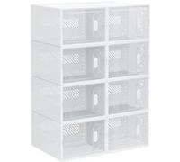 Lot de 8 boites cubes rangement à chaussures modulable avec portes transparentes - dim. 25L x 35l x 19H cm - PP blanc transparent Blanc G