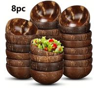 Lot de 8 bols faits main en coquille de noix de coco naturelle - Bols en noix de coco naturelle de forme irrégulière