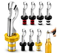 Lot de 8 bouchons de bouteille de vin 2 en 1 avec décapsuleur de bière intégré, joints en silicone réutilisables et résistants aux fuites, bouchons à levier en acier inoxydable pour bouteilles de vin