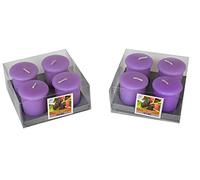 Lot De 8 Bougies Votives Decoratives Parfumées, Anti Tabac, Livré Dans Leur Coffret, Pour La Décoration de L' Intérieur De votre Maison po,ur Créer Une Ambiance. Violet, Parfum Mure 4.5x5 cm Duree 9h