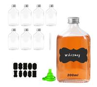 Lot de 8 bouteille en verre de 200 ml, avec bouchons à vis argentés, entonnoir, mini bouteille verre, Flasque pour whisky liqueurs et dégustations