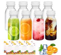 Lot de 8 bouteilles vides réutilisables de 200 ml - En plastique - Avec couvercles - Bouteilles de lait transparentes avec 2 autocollants à fruits - Bouteilles vides en plastique à remplir pour