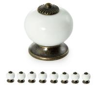 Lot de 8 boutons de meuble en porcelaine ou en céramique blanche, adaptés aux armoires, tiroirs et commodes, Ø 32 mm, profondeur 23 mm, finition brillante, style vintage, shabby chic, cottage et antiq
