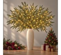 Lot de 8 branches de pin Norfolk éclairées de 88,9 cm, longues tiges de pin | Lot de 60 branches de pin norfolk extra longues à piles - Blanc chaud - Pour vases hauts et décoration de vacances