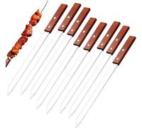lot de 8 brochettes plates réutilisables (60 cm) - acier inoxydable avec manche en bois - brochettes à kebab pour viande et légumes - accessoires pour barbecue