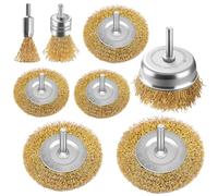 Lot de 8 brosses métalliques avec revêtement en laiton pour perceuse et meuleuse - Tige de 6,35 mm pour nettoyer la rouille, les flocons et les abrasifs