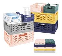 Lot de 8 caisses en plastique pliables - 4 grands paniers 22x14.8x8.7cm et 4 petites cagettes 15x9.8x5.7cm