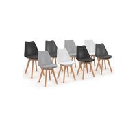 IDMarket - Lot de 8 chaises scandinaves SARA - Mix: 2x blanc, 2x gris clair, 2x gris foncé, 2x noir