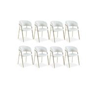 Menzzo Chaises Batora en bouclette 79 cm Lot de 8 Crème & Or
