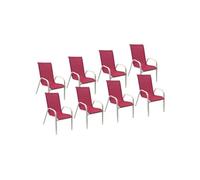 Happy Garden Chaises Marbella Textilène rose aluminium blanc – Lot de 8