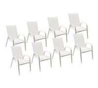 Happy Garden – Lot de 8 chaises Marbella – Textilène blanc, aluminium blanc