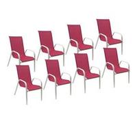 Happy Garden Chaises Marbella Textilène rose aluminium blanc – Lot de 8