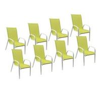Happy Garden – Lot de 8 chaises Marbella – Textilène vert, aluminium blanc