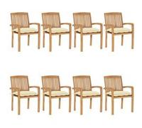 Lot de 8 chaise vidaxl en teck empilable non pliable exterieur H. 93 cm bois bois G