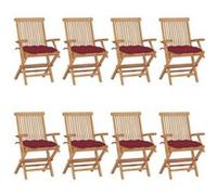 vidaXL Chaises de jardin avec coussins bordeaux 8 pcs. Bois massif teck