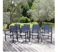 Lot de 8 chaises en aluminium anthracite - textilène gris