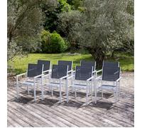 Happy Garden – Lot de 8 chaises en aluminium blanc, textilène gris, empilables