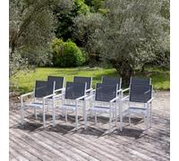 Lot de 8 chaises en aluminium blanc - textilène gris