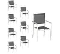 Happy Garden – Lot de 8 chaises en aluminium blanc, textilène gris, empilables