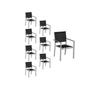 Lot de 8 chaises en aluminium gris - textilène noir