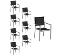 Lot de 8 chaises en aluminium gris - textilène noir