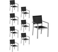 Happy Garden Chaises empilables Lot de 8 – Aluminium gris, textilène noir